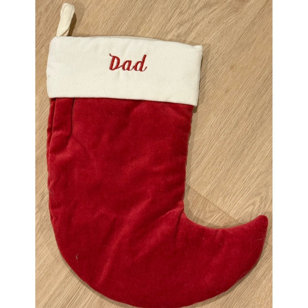 Pottery Barn Red Velvet  13" Elf Christmas Winter Stocking Personalized "DAD"